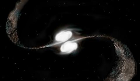 Image caption: Illustration by Michael S. Helfenbein galaxy collision illustration