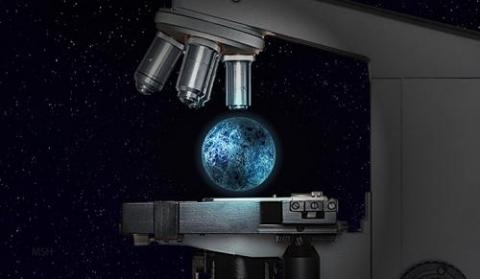 Illustration by Michael S. Helfenbein / Yale University) Illustration of planet under a microscope