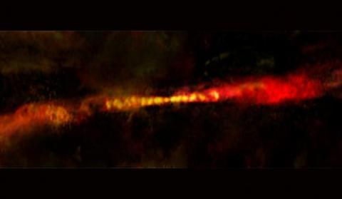 Image courtesy of B. Saxton, NRAO/AUI/NSF; A Plunkett et al.; ALMA, NRAO/ESO/NAOJ Image of Protostar CARMA-7